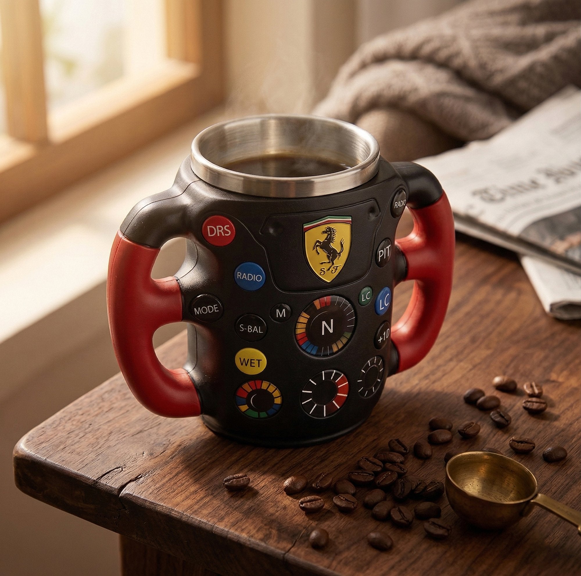 F1 Racing Steering Wheel Creative Mug - 304 Stainless Steel Racing Fan Gift