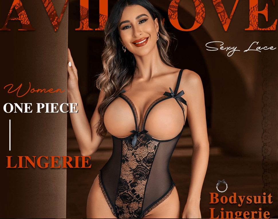 💕 Valentine's Day Hot Sale Women's Backless Floral Lace Babydoll Mini Bodysuit with Cutout Bra