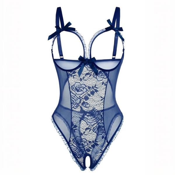 💕 Valentine's Day Hot Sale Women's Backless Floral Lace Babydoll Mini Bodysuit with Cutout Bra