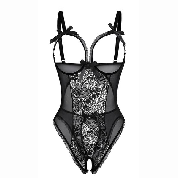 💕 Valentine's Day Hot Sale Women's Backless Floral Lace Babydoll Mini Bodysuit with Cutout Bra