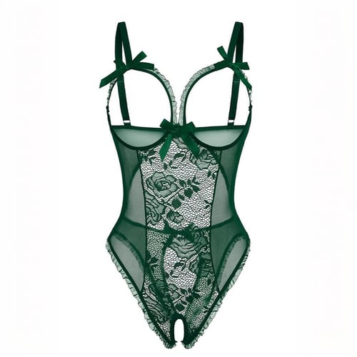 💕 Valentine's Day Hot Sale Women's Backless Floral Lace Babydoll Mini Bodysuit with Cutout Bra