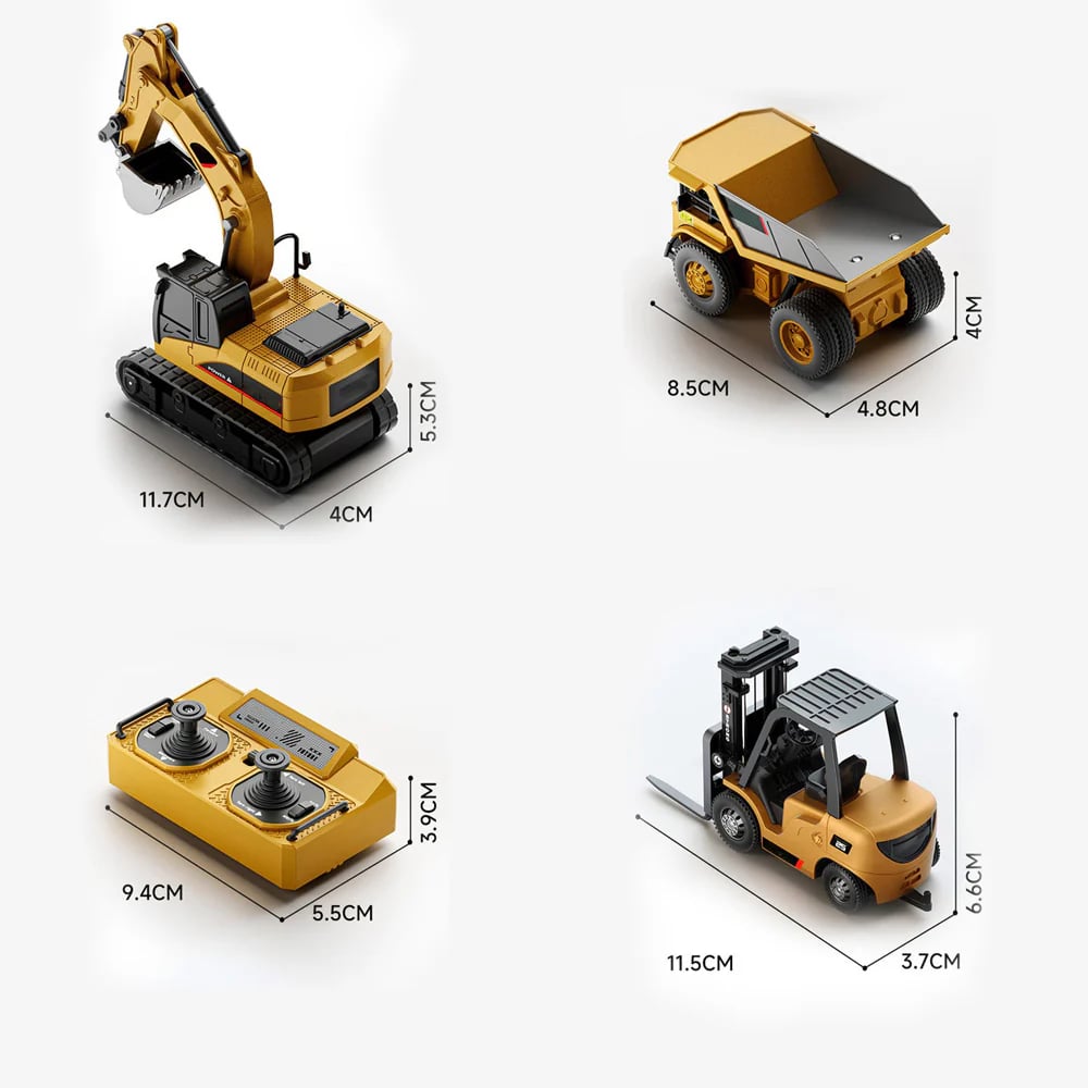 🔥Hot Sale🚜 1:64 Premium Alloy Mini RC Construction Set – Forklift, Excavator & Dump Truck