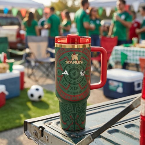 2026 World Cup Exclusive: Stanley 40oz Tumbler with Handle - Mexico Aztec Pattern Edition