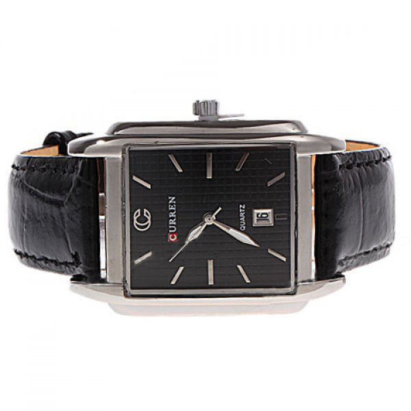 Men's Black Square Curren Leather Watch (Black 4cm Dial) - 8097 - CUR114
