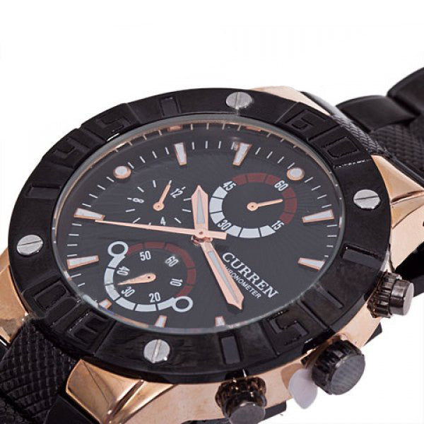 Curren Men's Black Stainless Steel Chronograph with Gold Accents (Black 4.3cm Dial) - CUR072