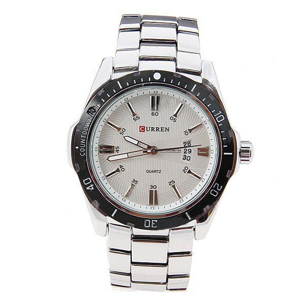 Curren Quartz Men's Stainless Steel Watch with Black Accent (White 5.2cm Dial) - CUR095