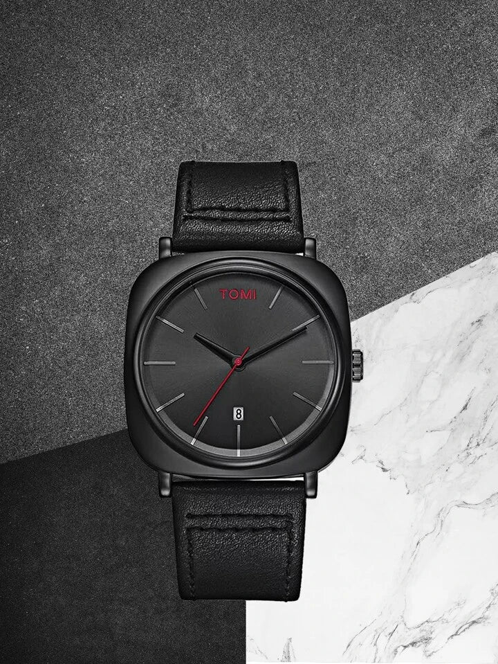 TOMI T-084 Men's Watch Quartz Date Leather Strap