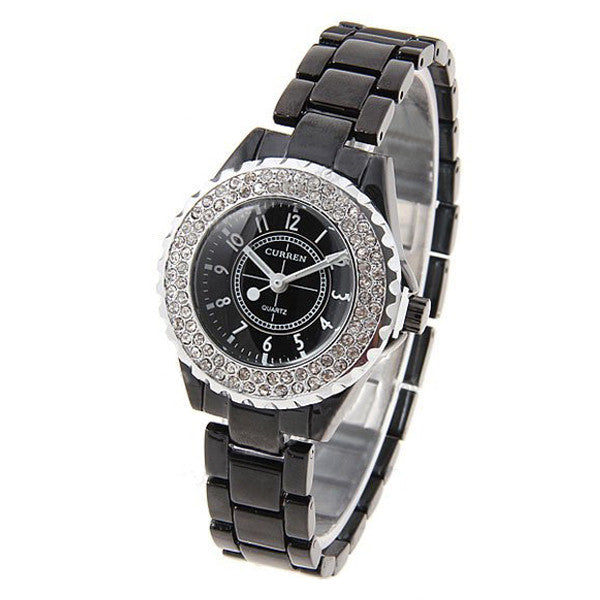 Curren Women's Black Stainless Steel Rhinestone (Black 3.2cm Dial) - CUR096