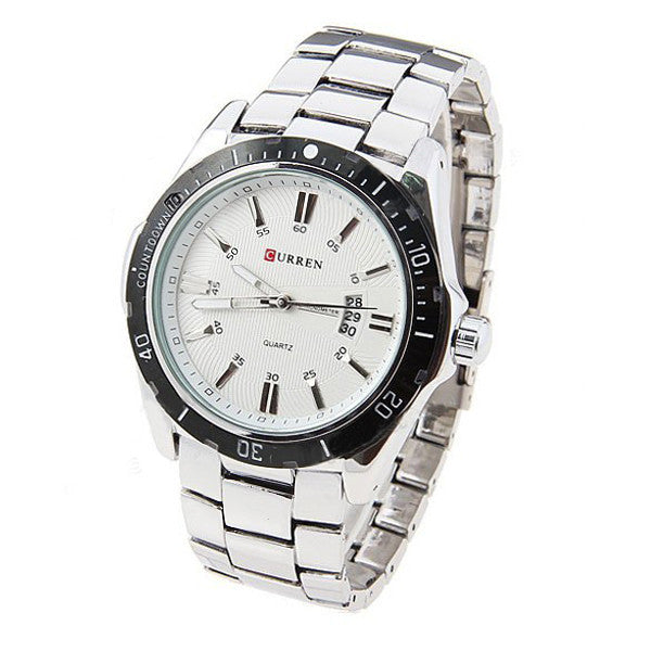 Curren Quartz Men's Stainless Steel Watch with Black Accent (White 5.2cm Dial) - CUR095