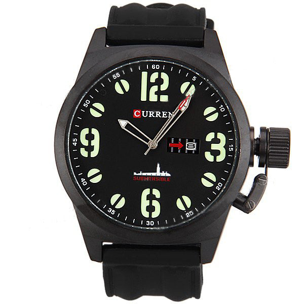 Curren Men's Watch with Silicone Band (Black 5cm Dial) - CUR019