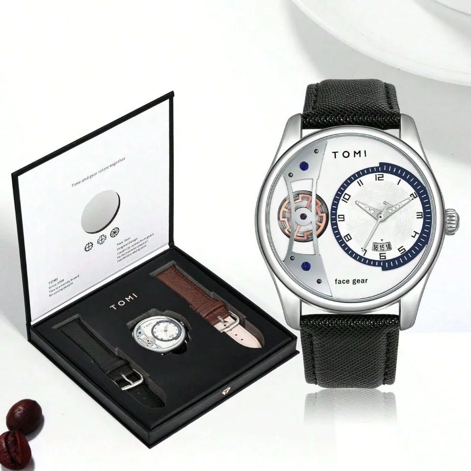 TOMI T-105 Face Gear Dual Strap Luxury Watch - 7BONKERS