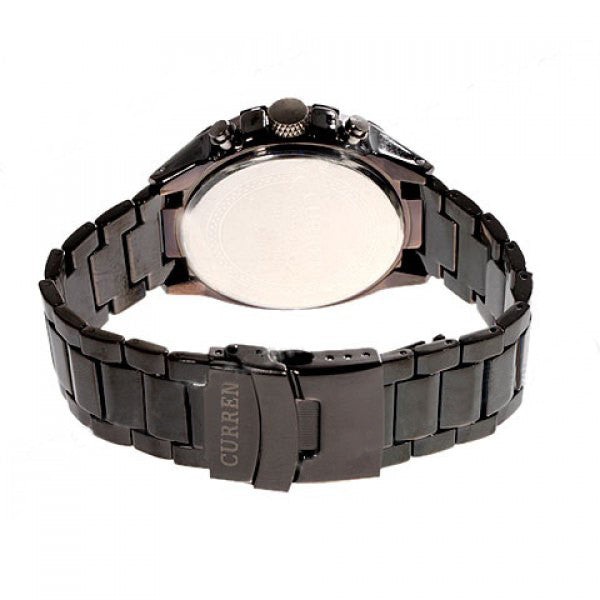 Curren Quartz Men's Black Stainless Steel Waterproof Chronograph with Red Accents (Black 4.5cm Dial) - CUR101
