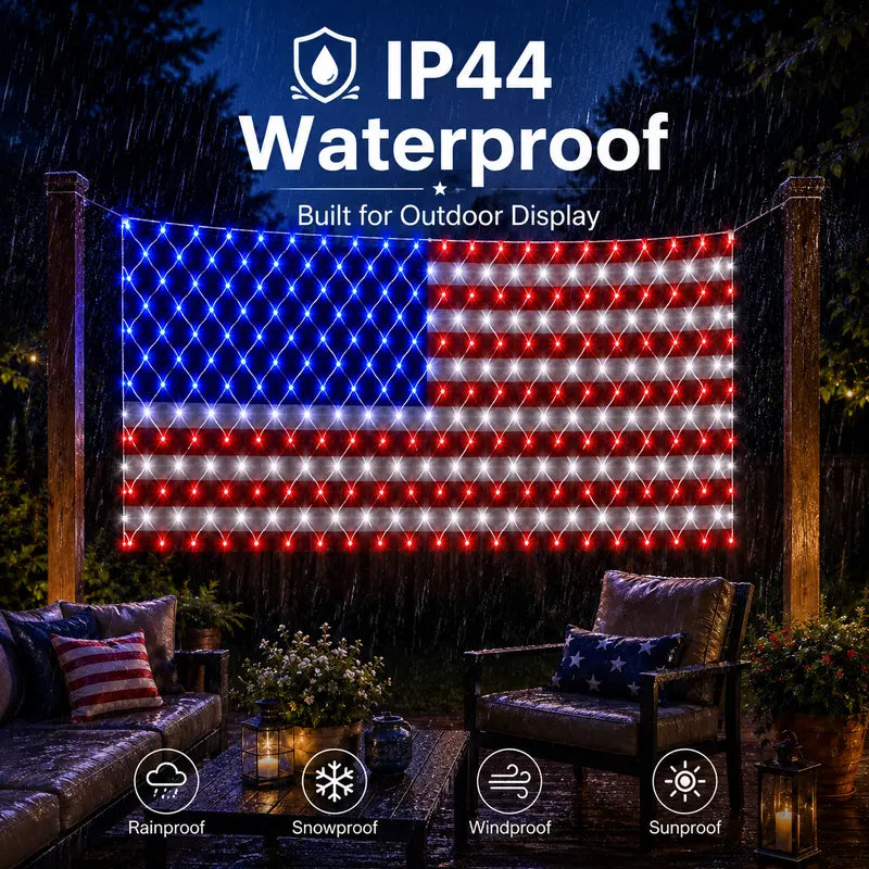 ๐บ๐ธ๐Solar American Flag Lights Outdoor American Flag Net Lights 6.5ft x 3.28ft Super Bright