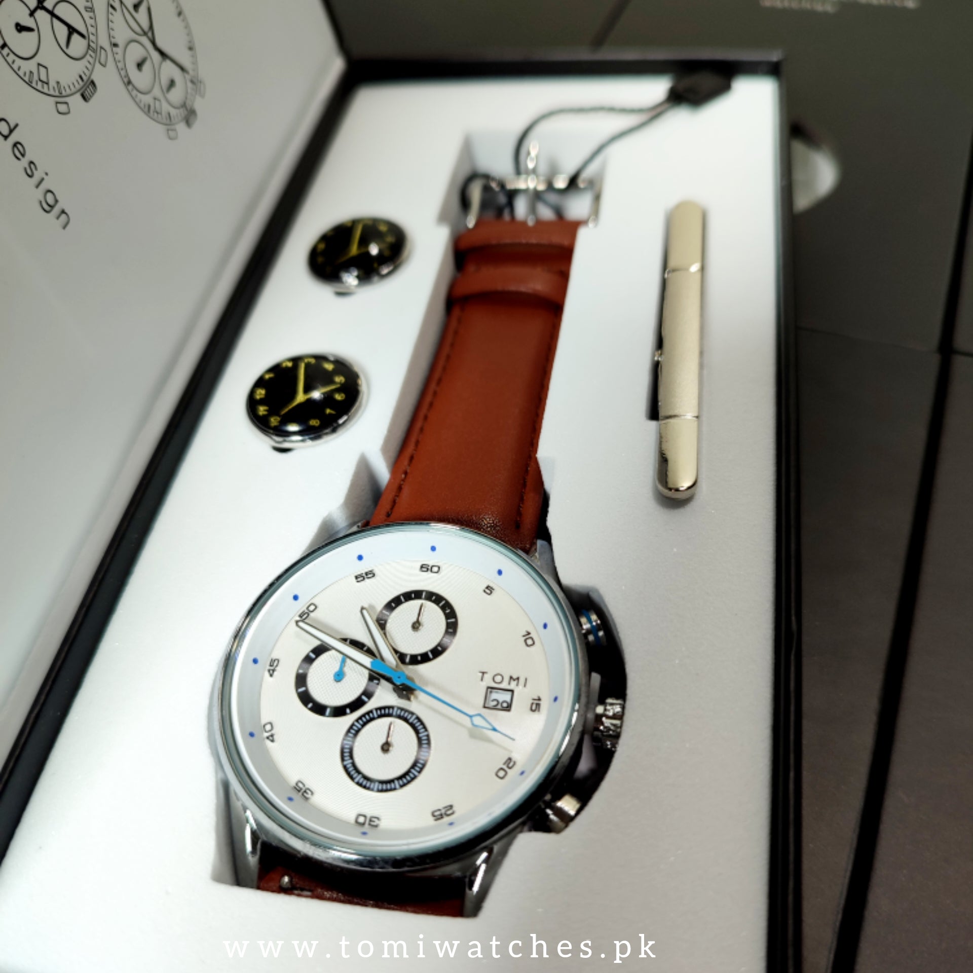 TOMI T-601 Luxury Business Chronograph Watch Tie Pin Cufflinks