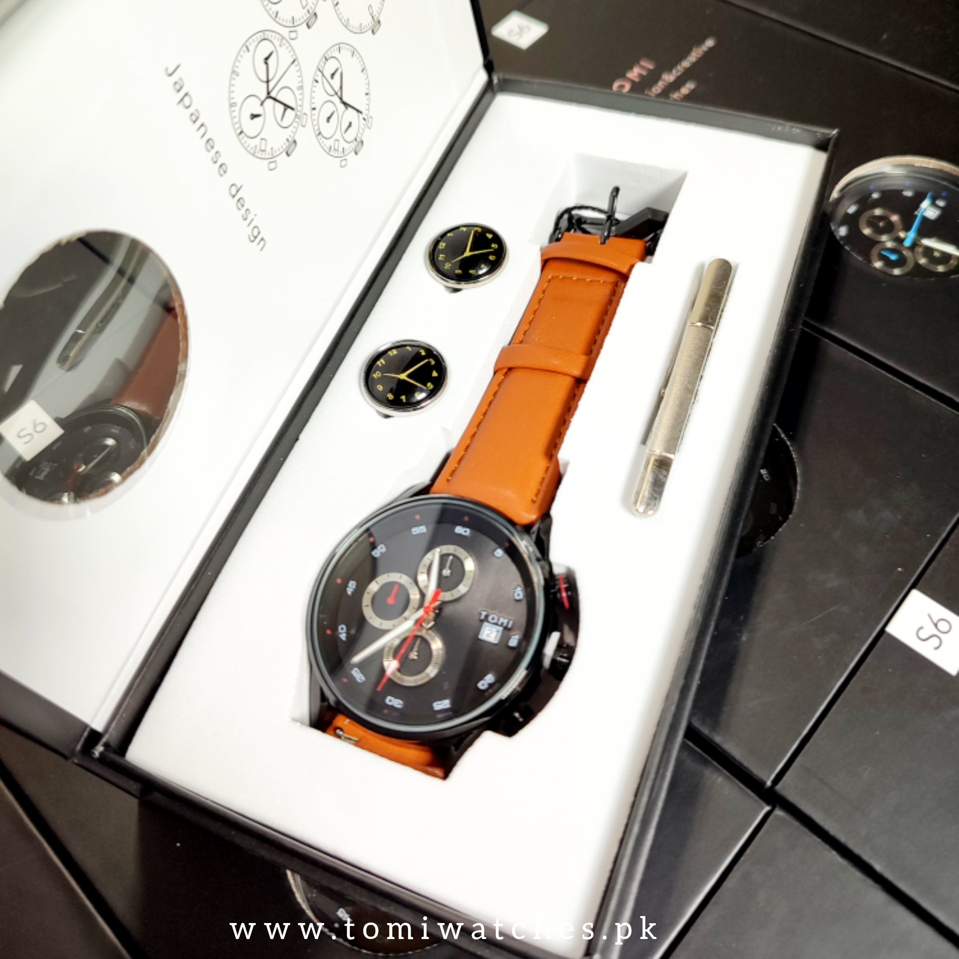 TOMI T-601 Luxury Business Chronograph Watch Tie Pin Cufflinks