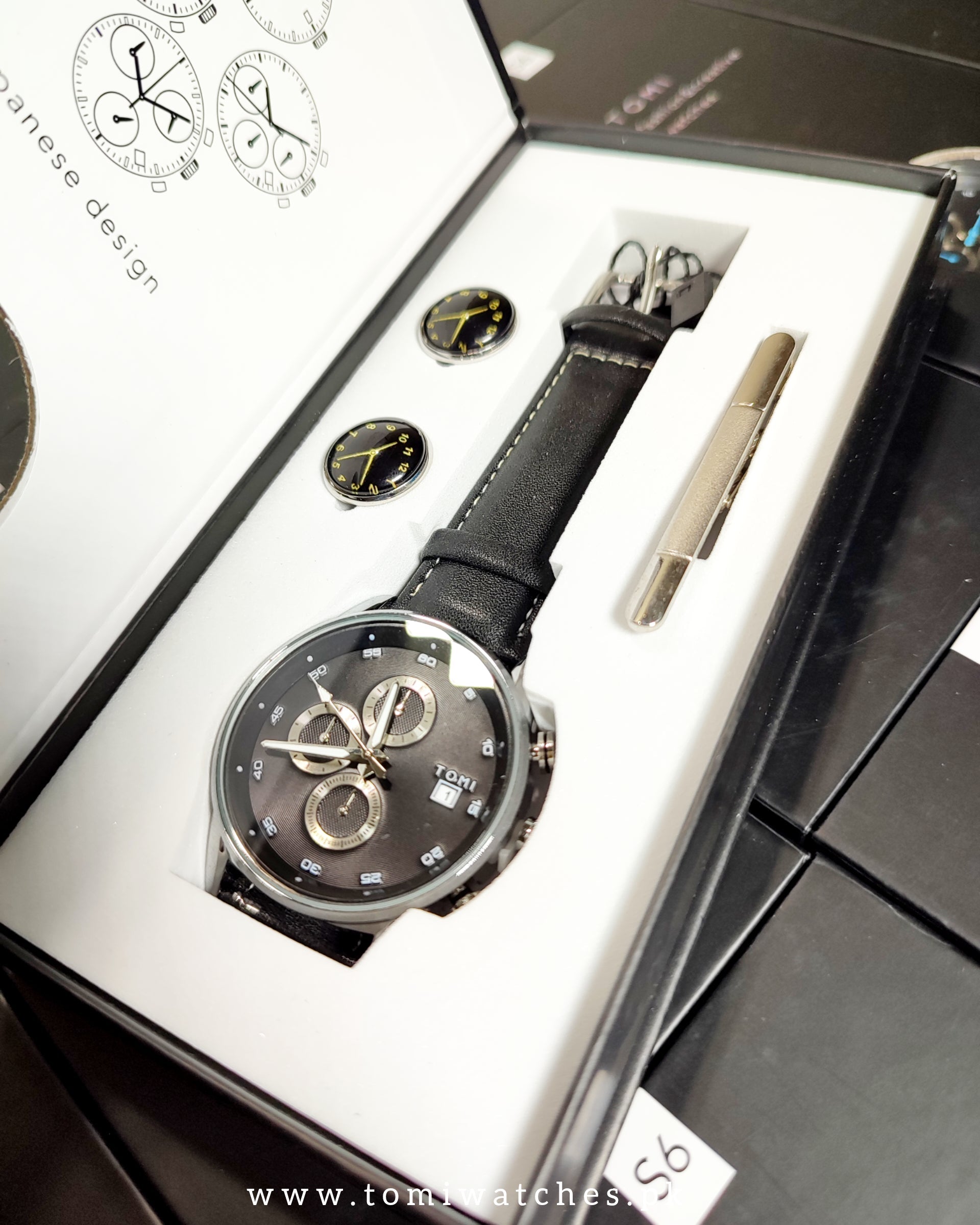 TOMI T-601 Luxury Business Chronograph Watch Tie Pin Cufflinks