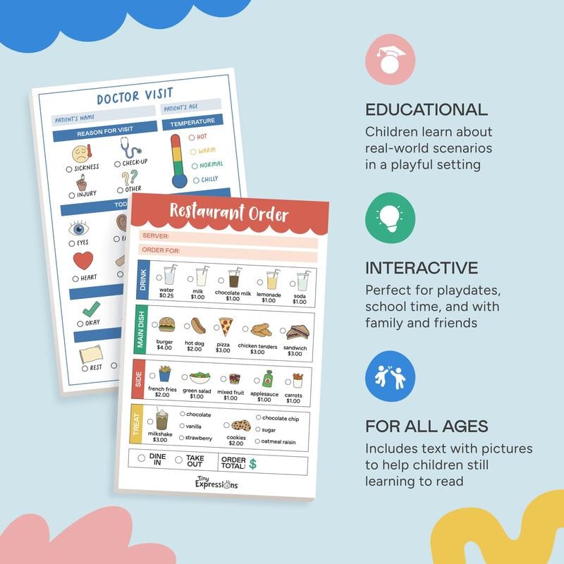 🔥Last Day 49% OFF - 🥳 Pretend Play Notepads | 2-Pack | 50 Pages Each ✨