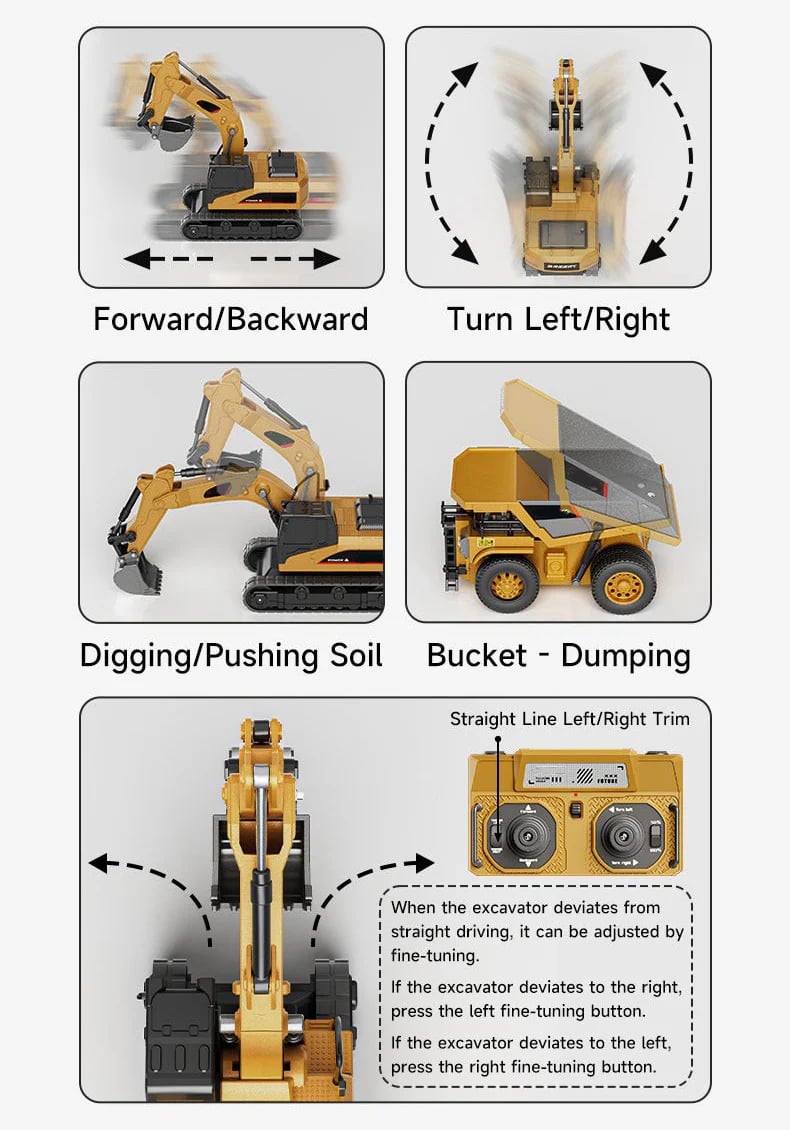 🔥Hot Sale🚜 1:64 Premium Alloy Mini RC Construction Set – Forklift, Excavator & Dump Truck