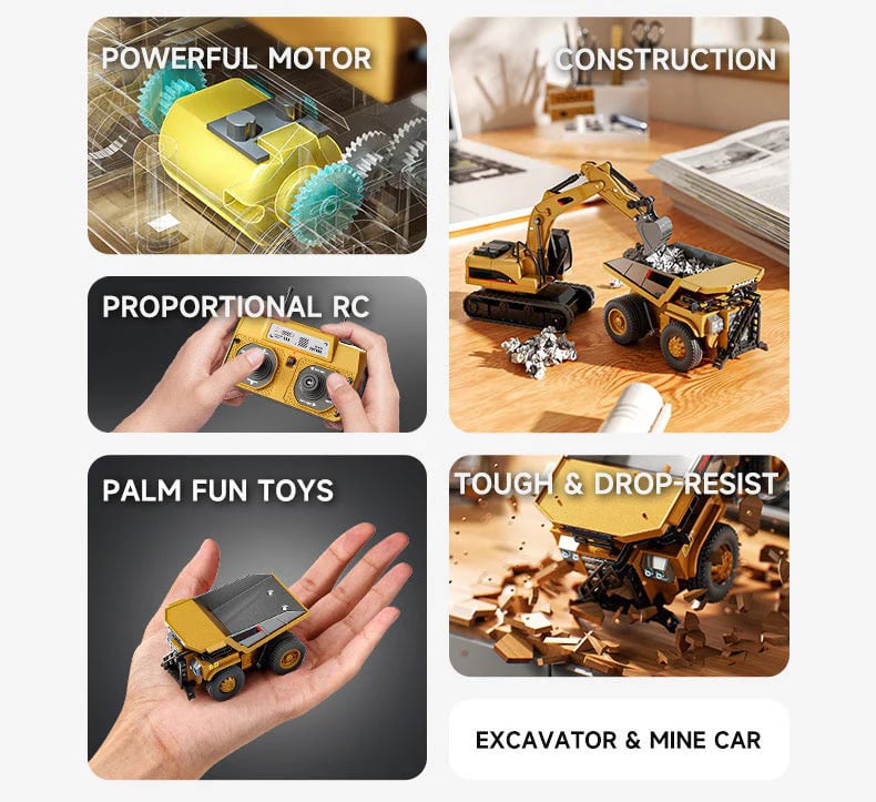 🔥Hot Sale🚜 1:64 Premium Alloy Mini RC Construction Set – Forklift, Excavator & Dump Truck