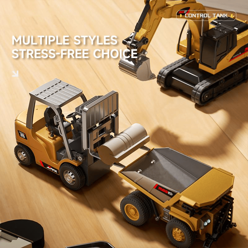 🔥Hot Sale🚜 1:64 Premium Alloy Mini RC Construction Set – Forklift, Excavator & Dump Truck