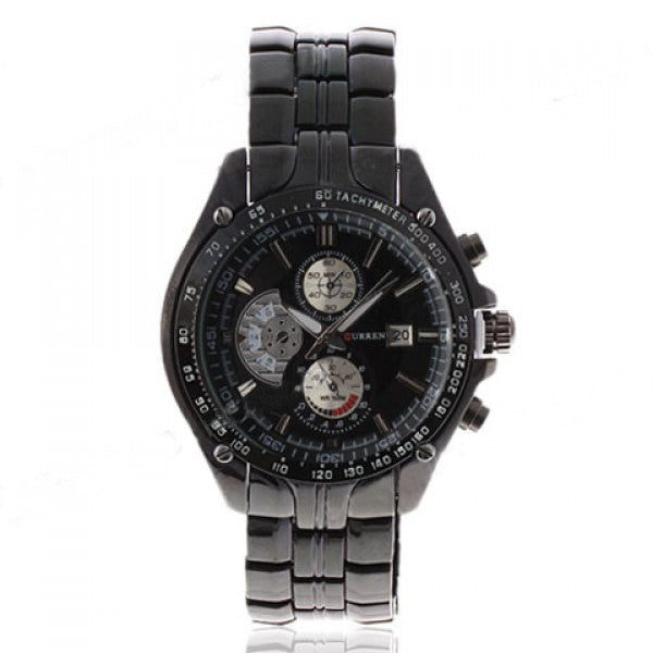 Curren Men's Black Stainless Steel Waterproof Chronograph (Black 4.6cm Dial) - CUR105