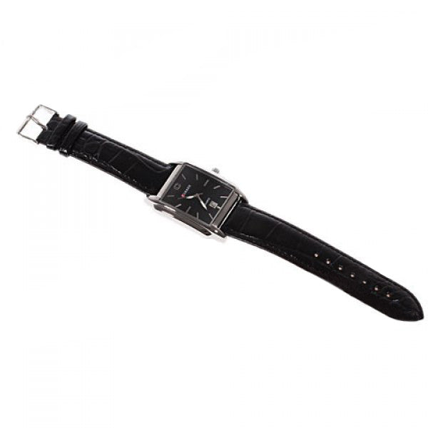 Men's Black Square Curren Leather Watch  (Black 4cm Dial) - 8097 - CUR114