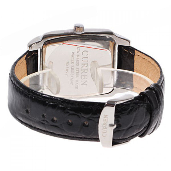 Men's Black Square Curren Leather Watch  (Black 4cm Dial) - 8097 - CUR114