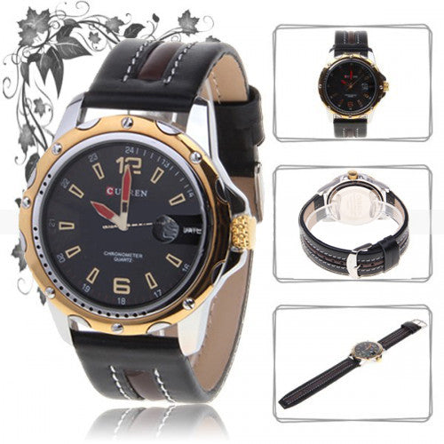 Curren Quartz Men's Watch with Gold Accents (Dark Chocolate 4.4cm Dial) - CUR090