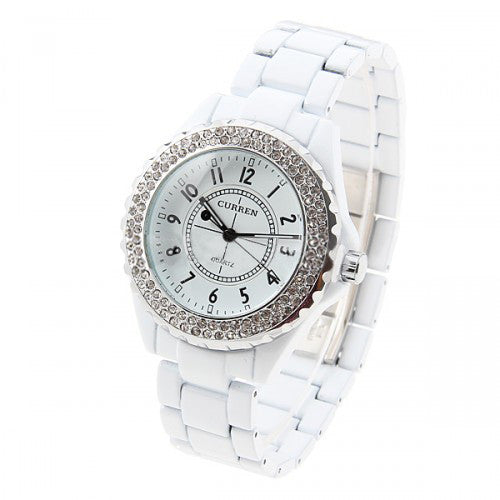 Curren Men's White Stainless Steel Waterproof Rhinestone Watch (White 4.5cm Dial) - CUR084