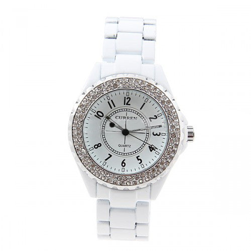 Curren Men's White Stainless Steel Waterproof Rhinestone Watch (White 4.5cm Dial) - CUR084