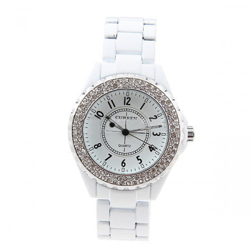 Curren Quartz Women's White Stainless Steel Waterproof Rhinestone Watch (White 3.2cm Dial) - CUR085