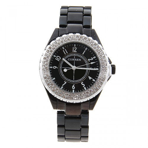 Curren Quartz Men's Black Waterproof Watch with Rhinestone Accents (Black 4.5cm Dial) - CUR052