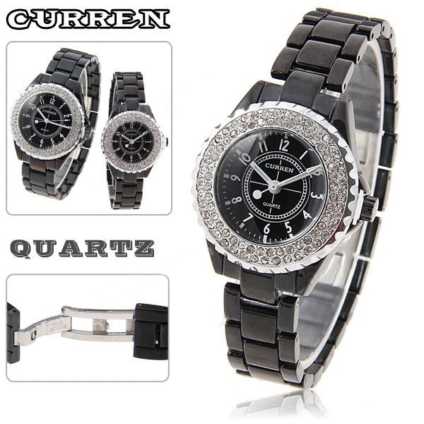Curren Women's Black Stainless Steel Rhinestone (Black 3.2cm Dial) - CUR096