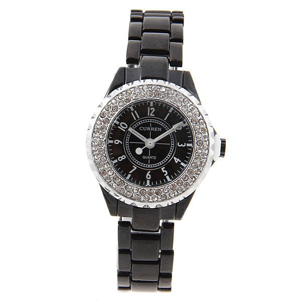 Curren Women's Black Stainless Steel Rhinestone (Black 3.2cm Dial) - CUR096