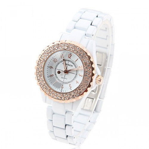 Curren Women's White Stainless Steel Waterproof Watch with Rhinestone Accents (White 3.2cm Dial) - CUR054