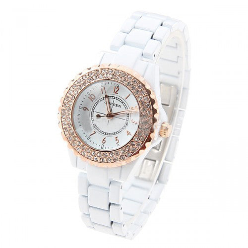 Curren Lovers' White Stainless Steel Waterproof Watch Set with Rhinestone Accents - CUR055