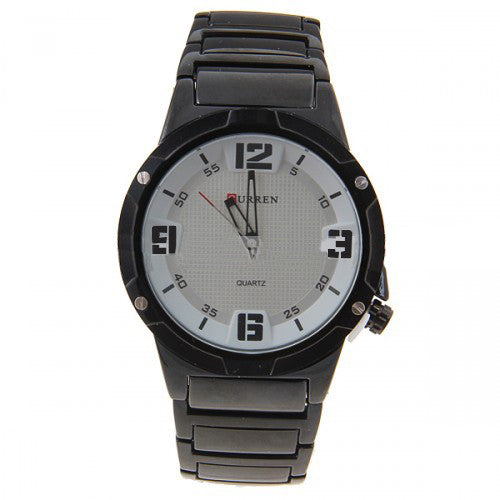 Curren Quartz Men's Black Stainless Steel Watch (White 4.2cm Dial) - CUR086