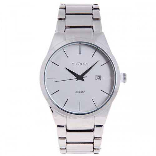 Curren Men's Watch with Stainless Steel Band (White 4.3cm Dial) - CUR011