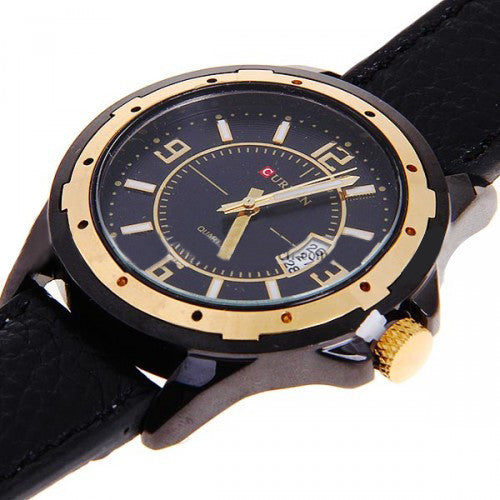 Curren Unisex Watch with Black Leather Band (Black 4.8cm Dial) - CUR012