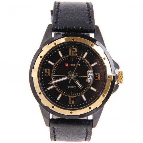 Curren Unisex Watch with Black Leather Band (Black 4.8cm Dial) - CUR012