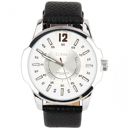 Curren Men's Watch with Leather Band (White 4.8cm Dial) - CUR014