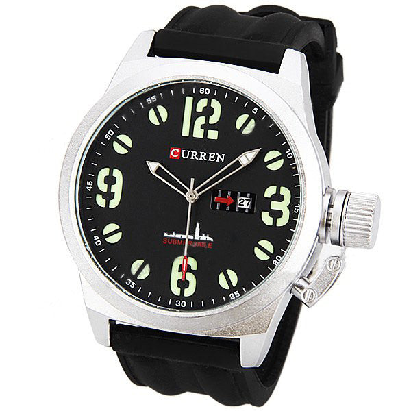 Curren Men's Watch with Silicone Band (Black 5.7cm Dial) - CUR040