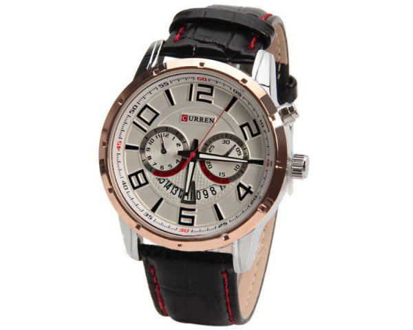 Curren Quartz Unisex Watch with Black Leather Band (White 4.7cm Dial) - CUR117