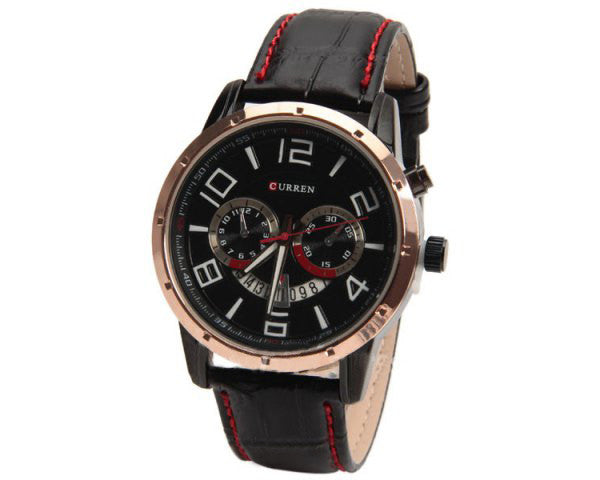 Curren Quartz Watch with Leather Band (Black 4.7cm Dial) Unisex - Champagne - CUR116