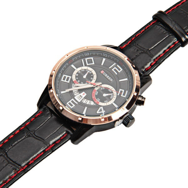 Curren Quartz Watch with Leather Band (Black 4.7cm Dial) Unisex - Champagne - CUR116