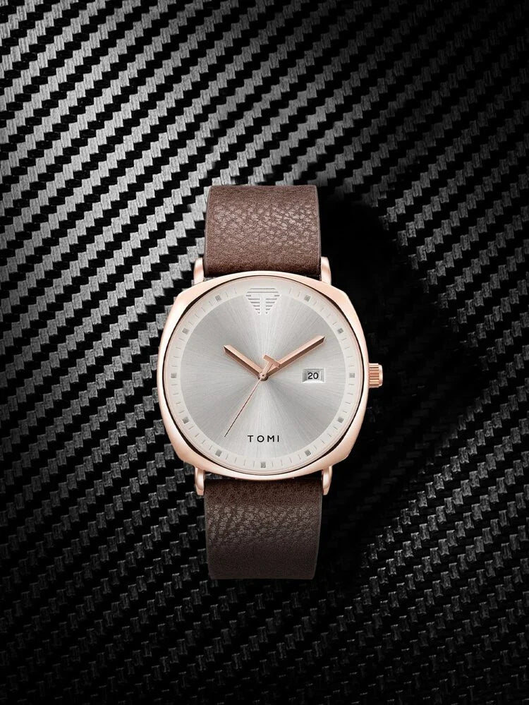 TOMI T-044 Men's Watch Quartz Date Leather Strap