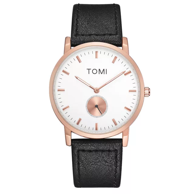 TOMI T-072 Chronograph Watch Slim Dial Quartz Leather Strap