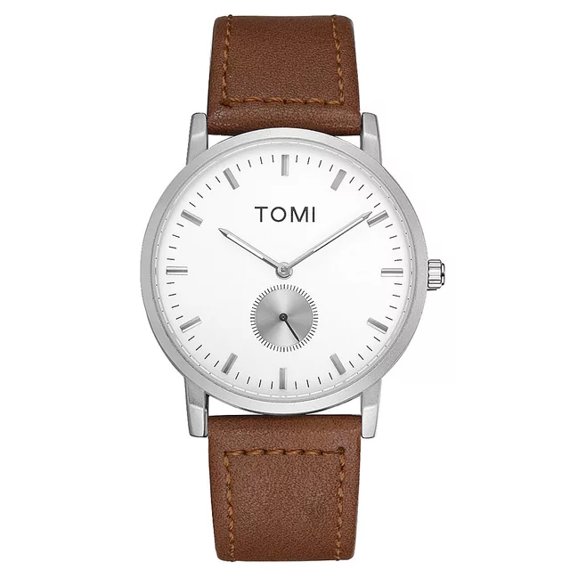 TOMI T-072 Chronograph Watch Slim Dial Quartz Leather Strap