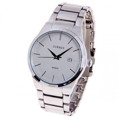 Curren Men's Watch with Stainless Steel Band (White 4.3cm Dial) - CUR011