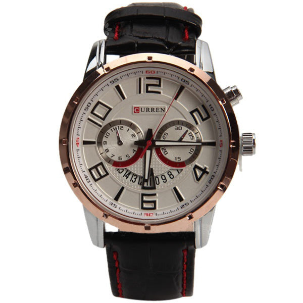 Curren Quartz Unisex Watch with Black Leather Band (White 4.7cm Dial) - CUR117